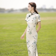[Little Cute Women's Clothing] Retro Cheongsam High Slit Improved Cheongsam Fashionable Classy Cheongsam Dress