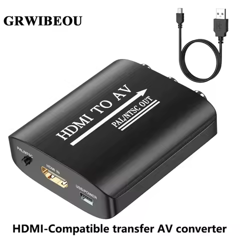GRWIBEOU HDMI to RCA converter, supports PAL/NTSC suitable for Apple TV/Roku/Fire Stick/Blu -ray/DVD
