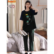 ATUENDO Summer Fashion Green Silk Pajama Sets for Women 100% Cotton PJS Cartoon Soft Sleepwear Atoff