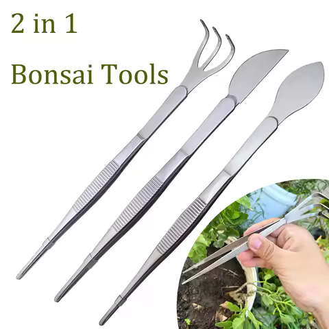 2-in-1 304 Stainless Steel Root Rake with Bonsai Tweezers with Ergonomical Handle Soil Farming Tool 