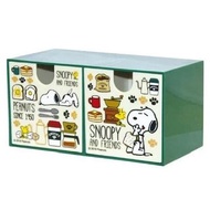 Snoopy 史努比 日版 雙格 塑膠 抽屜 桌上 收納盒 史奴比 史諾比 (綠色)