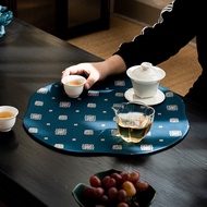 [Luxury Zen] New Chinese Xiangyun Silk Tea Mat Waterproof Decor Runner - Retro Fabric Coaster for Co