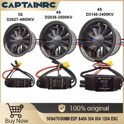 RC Airplane 50/64/70/90mm EDF Motor Duct Fan 3S-6S 40A 50A 80A 120A ESC Brushless Power for RC JET A