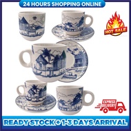 Kopitiam Cups and Saucers Sets 6 pcs Coffee Mugs and 6 pcs Saucers ideal 8 Ounce Size for Cappucino 