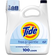 Tide Free & Gentle Liquid Laundry Detergent, 100 Loads, 132 fl oz, Tide Laundry Detergent, Clean Lau