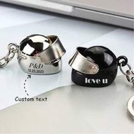 1PC Custom Initial Name Motorcycle Helmet Keyring, Mini Motorbike Helmet Keychain, Personalized Bike