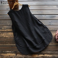 Esolo ZANZEA เสื้อกล้ามผู้หญิงผ้าฝ้ายแขนกุดเสื้อกั๊กหลวมลำลองเสื้อยืดย้อนยุคเสื้อพลัส #1
