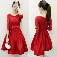 Oscar Fs - DRESS MARLINA TOP -RED BRUKAT LAPIS FURING COMBI SATIN VELVET BEST FASHION MARRY