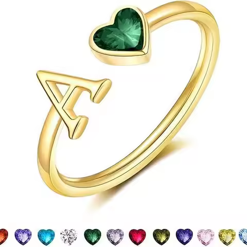 26 Letter Copper Zircon Plated 18K Real Gold Ring Women's Birthstone December Ring Ladies Christmas 