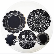 Black color paper assorted design doilies for decoration/ pack