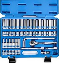 Neiko 02512A 3/8” Drive Socket Set with Quick Release Ratchet (90 Tooth), 43 Piece Standard and Deep