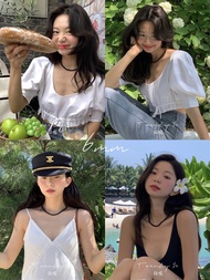 หินโมราสีดำ INS รุ่นเดียวกันกับดารา FEVER 7A ลูกปัดอาเกตธรรมชาติสไตล์ฝรั่งเศสดูแพงหรูหราเบาๆสร้อยคอส