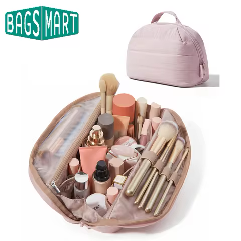 BAGSMART Travel Makeup Bag for Women Portable Cosmetic Case Puffy Padded Make Up Organizer Pouch Wat