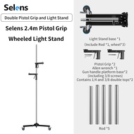 Selens 98.4”/250cm Heavy Duty Light Stand with 2 Shape-L Grips Detachable Poles 360°Swivel Casters f