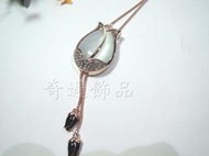 奇遇飾品 鬱金香 鍍玫瑰金 秋冬毛衣長鍊 百搭款 氣質優雅 鍍金防脫色 鑲鑽項鍊 新年特價