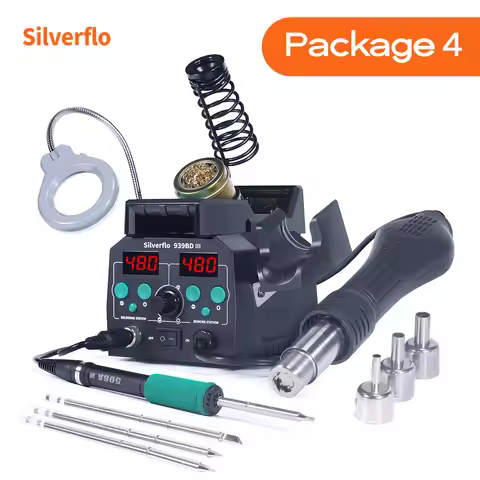 Silverflo 938BD-III Soldering Station T12 Soldering Iron Hot Air Welding Station With Auto Sleep ,3 