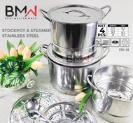 stock pot steamer panci 4 pcs BMW stock pot steamer stainlees steel