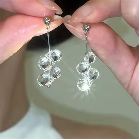 Transparent Clear Crystal Ball Long Drop Earrings For Women New Beautiful Fashion Charming Earings