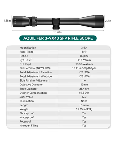 Us Shipped-Aquilifer Ht 3-9X40 Tactical Optical Scope Adjustable Magnification Sight Mil‑Dot Crossha