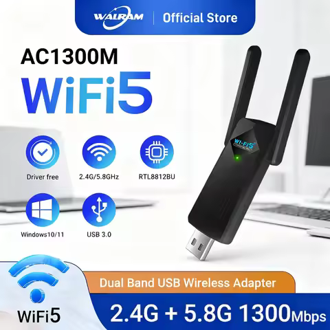 WALRAM AC1300 WiFi 5 Wireless Adapter USB3.0 WiFi 2.4Ghz/5.8GHZ Network Card Dual Band RTL8812BU for