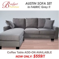 NEW ARRIVAL PROMOTION!! AUSTIN L-shape Sofa Set in fabric grey. Detachable/washable Covers. 3 Seater