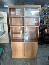 【全國二手傢具】多收納玻璃滑門木紋書櫃書櫃 二手家具/二手書櫃/書房家具/木紋色書櫃/展示櫃