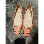 Roger Vivier RV 正品 經典 Gommette 漆皮方頭平底鞋 粉色 38碼