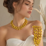 Oversized Chunky Gold Tone Curb Chain Choker Necklace Thick Cuban Link Hip Hop Party Women Men State