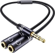 3.5mm Headphone Splitter, 36cm/14 inch Hi-Fi Sounds Extension Cable Audio Stereo Y Splitters, 3.5 mm