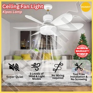 Ceiling Fan Light with Cooling Fan 6 Blades Silent Fan Light with Remote Control 52/42cm E27 Base