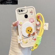 Cartoon Cute Plush Embroidery Case for OPPO A12 A7 A5S with Lanyard Silicone Shockproof Phone Cover 