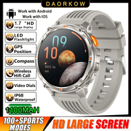 2026 New Outdoor Sports Smart Watch Mens Flashlight 1100mAh Battery Bluetooth Call Outdoor 3ATM Wate