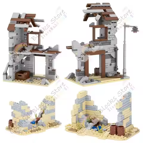 Military Series Damaged House Architecture Building Blocks DIY War Ruins Scene Model Assembly Bricks