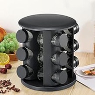 360° Rotating Spice Rack Organizer with 12 Glass Jars – Stainless Steel Countertop Spice Carousel fo