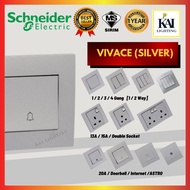 💥PROMOTION💥 SIRIM Schneider Vivace Switches Silver KB15 KB31/1 KB32/1 KB31D20NE Universal Socket Doo