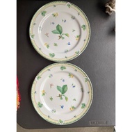 Japan surplus Narumi set of 2 pcs of plates with gold linings in green leaves and flowers pattern