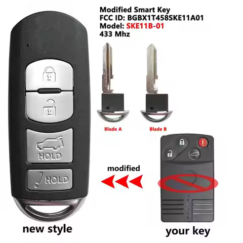 Keyecu Modified Smart Remote Car Key Fob With 4 Buttons 434MHz for Mazda CX-7 CX-9 2007 2008 2009 BG