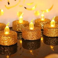 6Pcs Creative Glitter Gold Silver Powder LED Candles Lights Battery Operated Decorative Romantic Flameless Electronic Tealight Candles