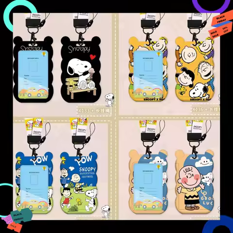 Cute Snoopy Cartoon PVC Card Holder Neck Lanyard Long Rope ID Card Cover Subway Passport Case Wholes