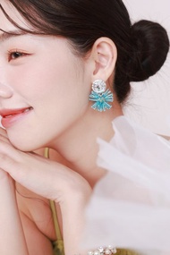 COR-DATE / 銀幣水藍色綻放耳環