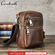 CONTACTS Crazy Horse Leather Male Waist Pack Phone Pouch Bags Waist Bag Mens Small Chest Shoulder Be