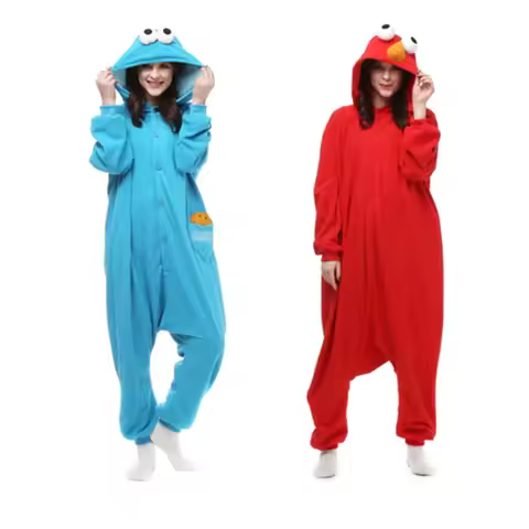 2025 New HKSNG New Animal Adult Elmo Sesame Cookie Kigurumi Pajamas Monsters Family Party Fleece One