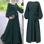 Women Lantern Sleeve Elastic Cuffs Ruffles Muslim Long Dress dinner dress plus size kaftan plus size dresses for women baju dress wanita muslimah
