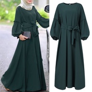 Women Lantern Sleeve Elastic Cuffs Ruffles Muslim Long Dress dinner dress plus size kaftan plus size