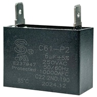C61-P2 Capacitor 6uF 250VAC 50/60Hz 10000AFC C22.2NO.190 85℃, UL E237947