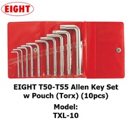 EIGHT T50-T55 Allen Key Set w Pouch (Torx) (10pcs) - Model: TXL-10
