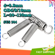 304 Stainless Steel, Tension Spring, Tension Spring with Hook (d=0.8mm,OD6/8/10mm,L=20~120mm)All Pro