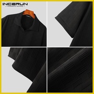 ↂ ┇ ۩ INCERUN Men's Fashion Polo Neck Texture Short Sleeve Shirt  POLO Shirts