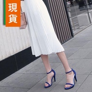 [Ready Stock] European American Fashion Sexy Stiletto Sandals Ultra High Heel Suede Flat Buckle Stra