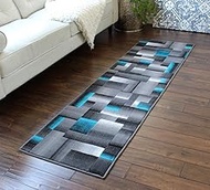 Masada Rugs, Modern Contemporary Area Rug, Turquoise Grey Black (2 Feet X 7 Feet) Runner